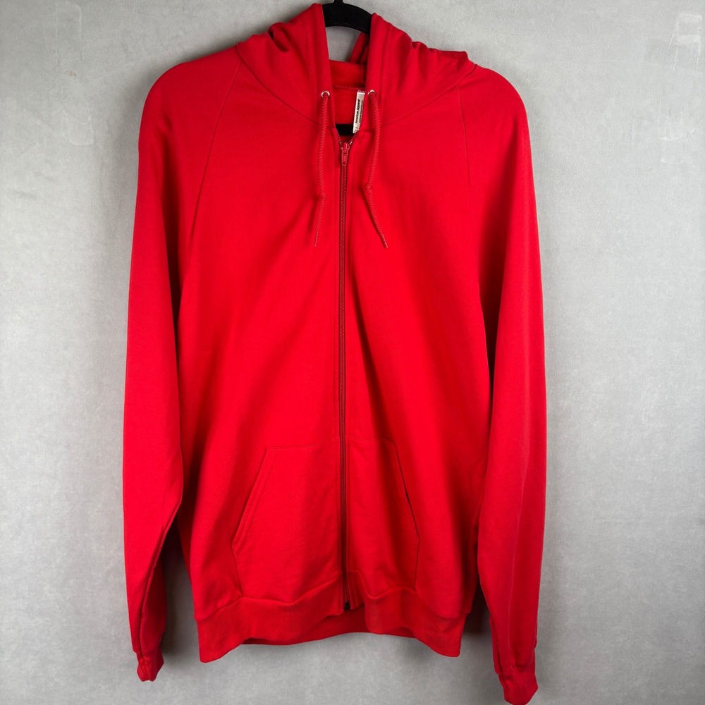 American Apparel California Fleece Red Zip Up Hoodie Mens L 100% Cotton Normcore